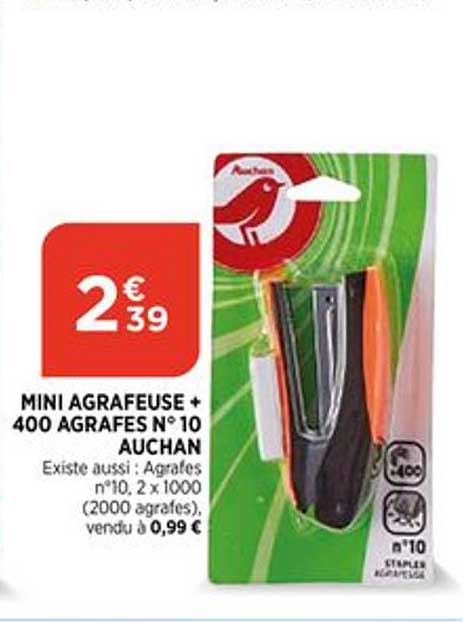 Mini Agrafeuse + 400 Agrafes N°10 Auchan