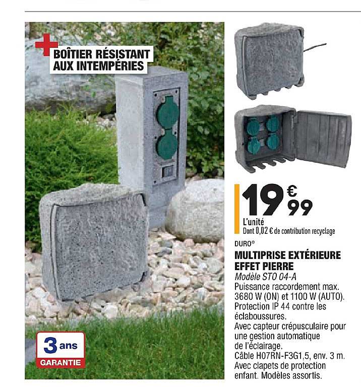 multiprise extérieure effet pierre duro