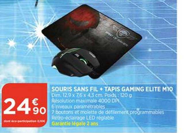 souris sans fil + tapis gaming elite m10