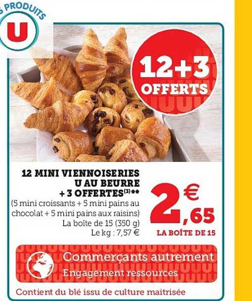 12 mini viennoiseries u au beurre + 3 offertes
