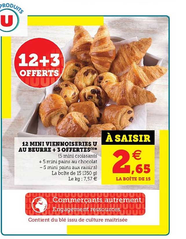 12 mini viennoiseries u au beurre + 3 offertes