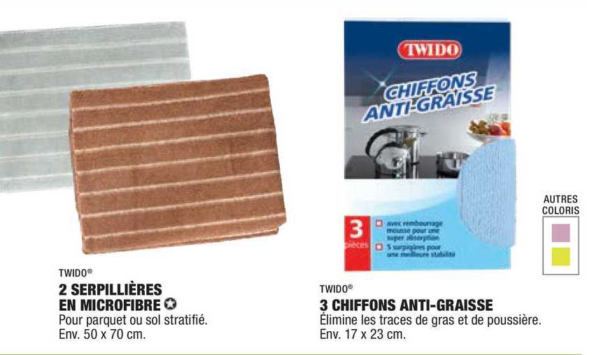 2 Serpillières En Microfibre Twido, 3 Chiffons Anti-graisse Twido