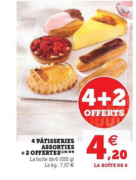 4 pâtisseries assorties + 2 offertes