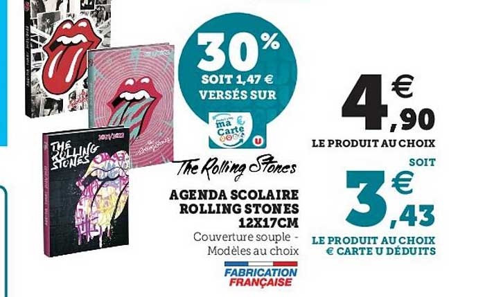 agenda scolaire rolling stones 12 x 17 cm