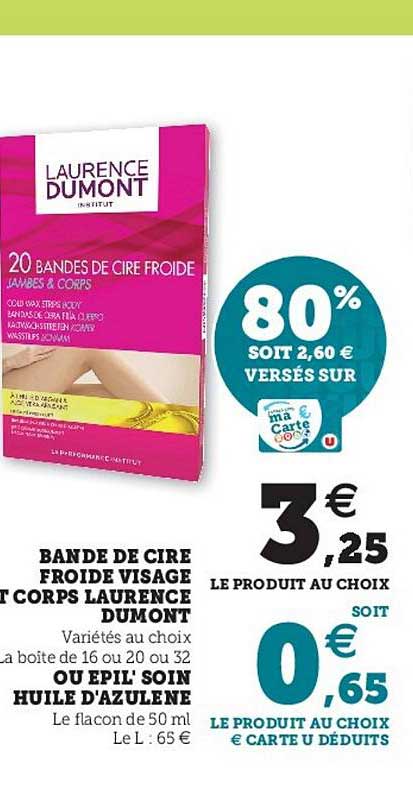 bande de cire froide visage et corps laurence dumont ou epil' soin huile d'azulene