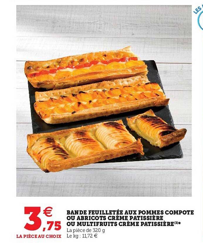 bande feuilletée aux pommes compote ou abricots crème pâtissière ou multifruits crème pâtissière