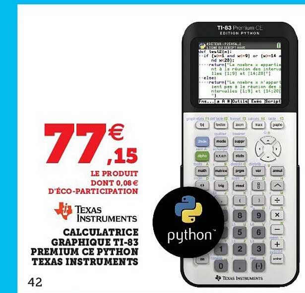 calculatrice graphique ti-83 premium ce python texas instruments
