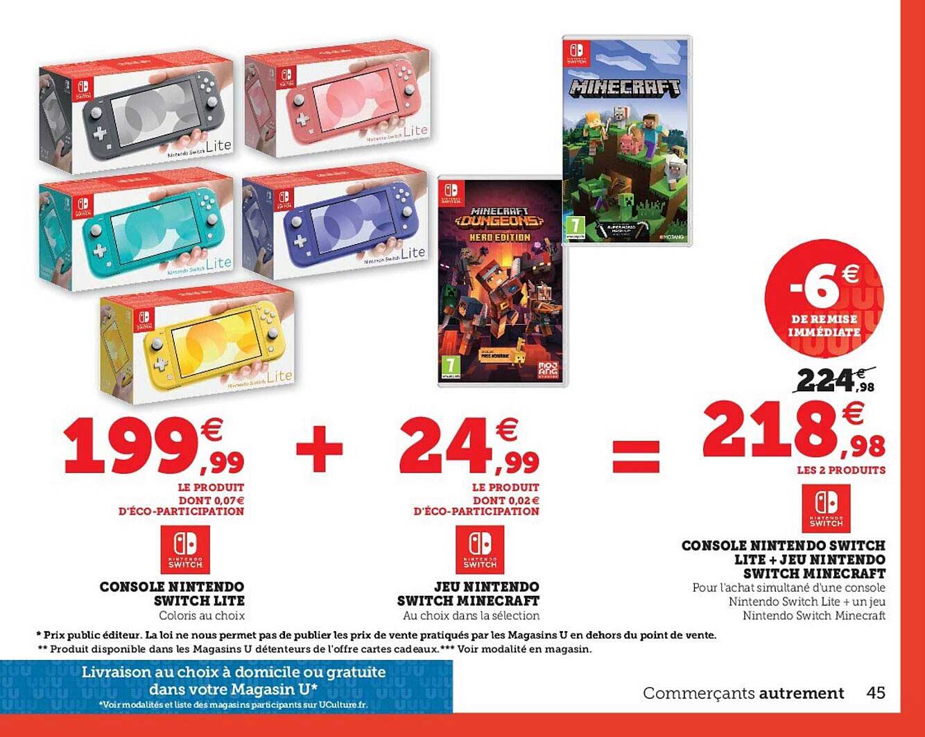 Console Nintendo Switch Lite + Jeu Nintendo Switch Minecraft