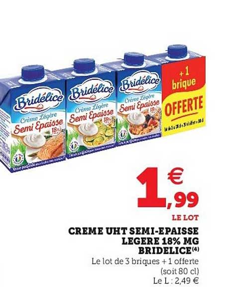 crème uht semi-épaisse légère 18% mg bridélice