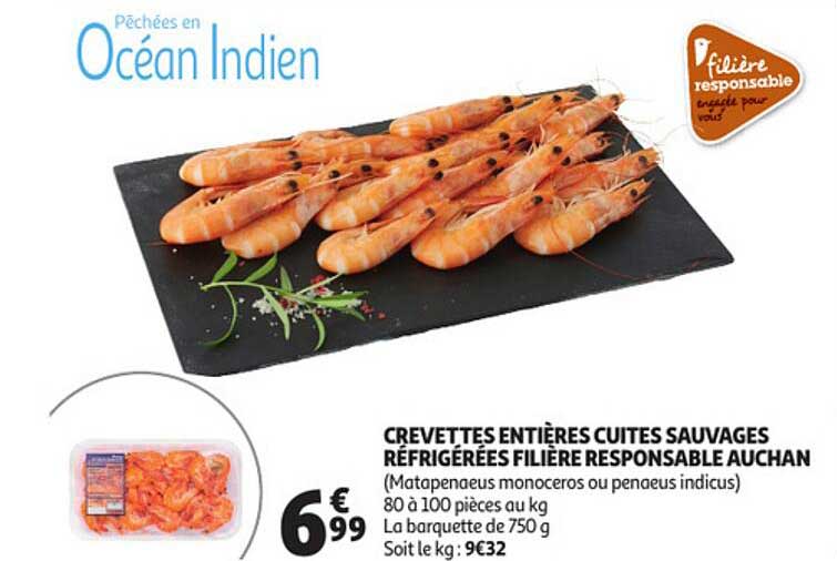 Crevettes Entières Cuites Sauvages Réfrigérées Filière Responsable Auchan