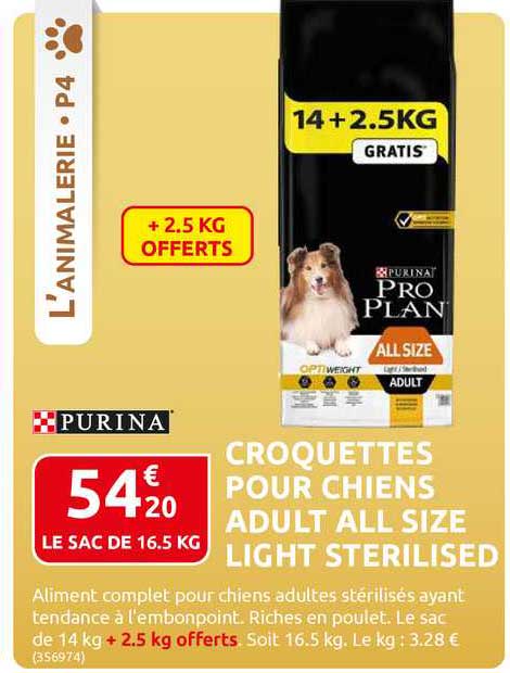croquettes pour chiens adult all size light sterilised purina