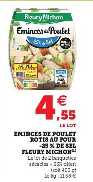 émincés de poulet rotis au four -25% de sel fleury michon