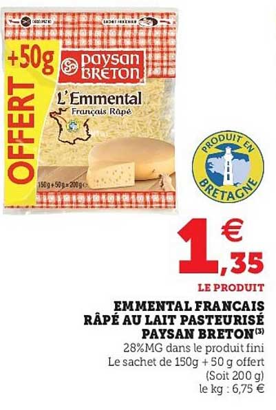 Emmental Français Râpé Au Lait Pasteurisé Paysan Breton
