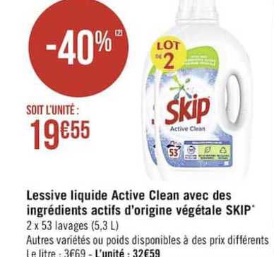 lessive liquide active clean avec des ingrédients actifs d'origine skip