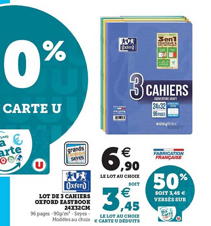 lot de 3 cahiers oxford easybook 24x32 cm