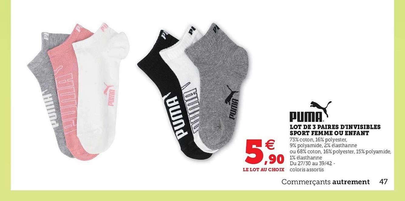 Lot De 3 Paires D'invisibles Sport Femme Ou Enfant Puma