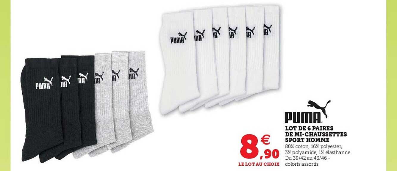 lot de 6 paires de mi-chaussettes sport homme