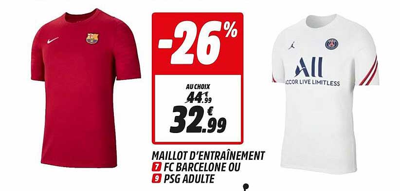 maillot d'entraînement fc barcelone ou psg adulte