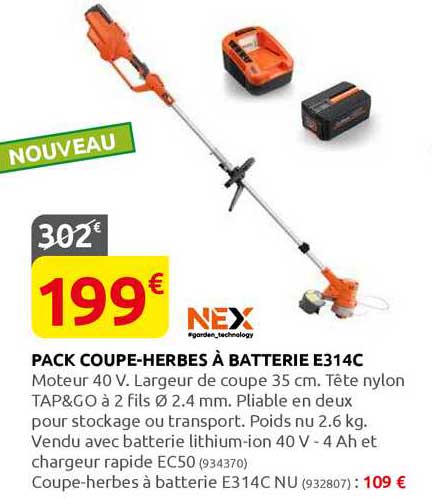 pack coupe-herbes à batterie e314c nex