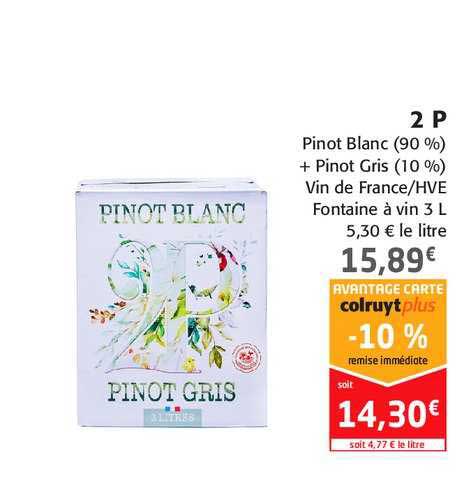 pinot blanc (90%) + pinot gris (10%) vin de france - hve fontaine à vin 3 l