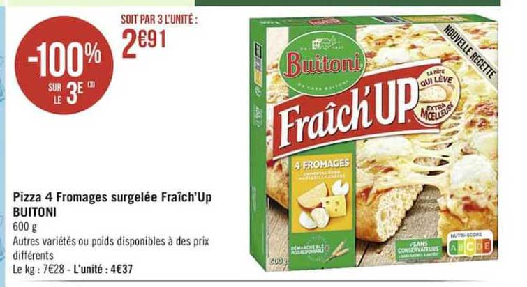 pizza 4 fromages surgelée fraîch'up buitoni
