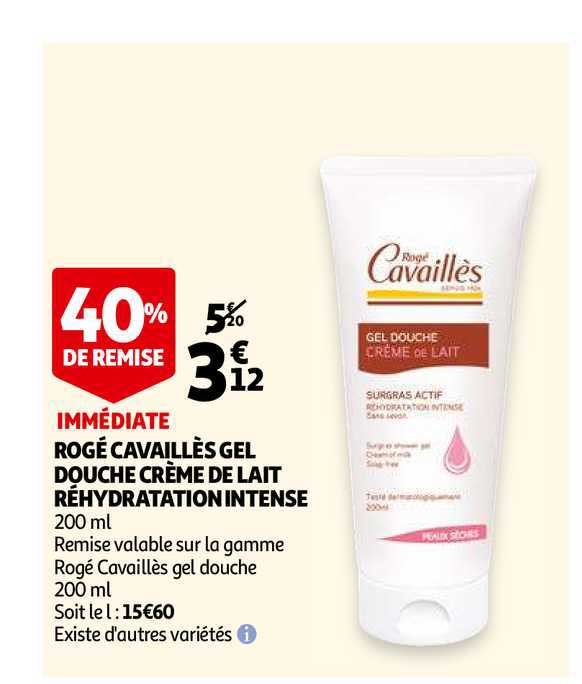rogé cavaillès gel douche crème de lait réhydratation intense