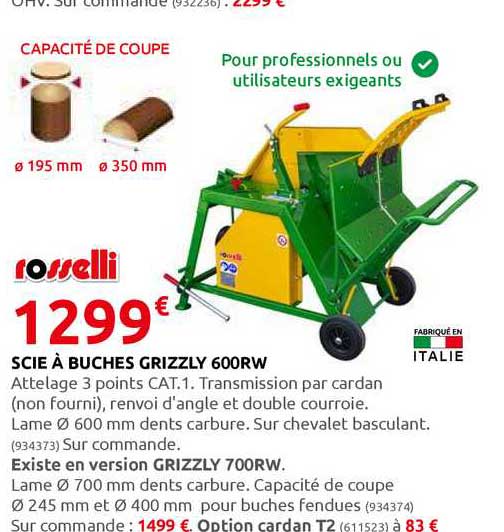 scie à buches grizzly 600rw rosselli