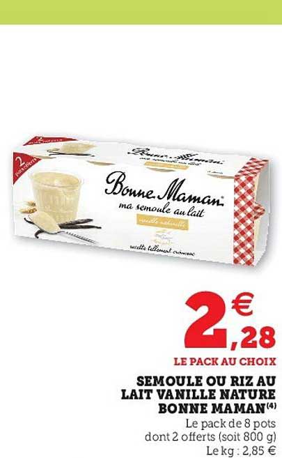 semoule ou riz au lait vanille nature bonne maman