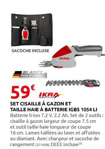 Set Cisaille à Gazon Et Taille Haie à Batterie Igbs 1054 Li Ikra