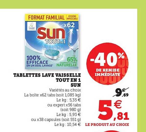 tablettes lave vaisselle tout en 1 sun