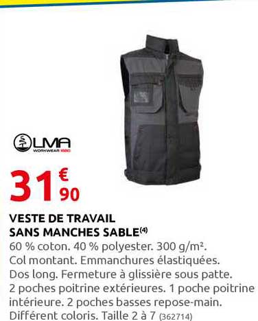Veste De Travail Sans Manches Sable Lma
