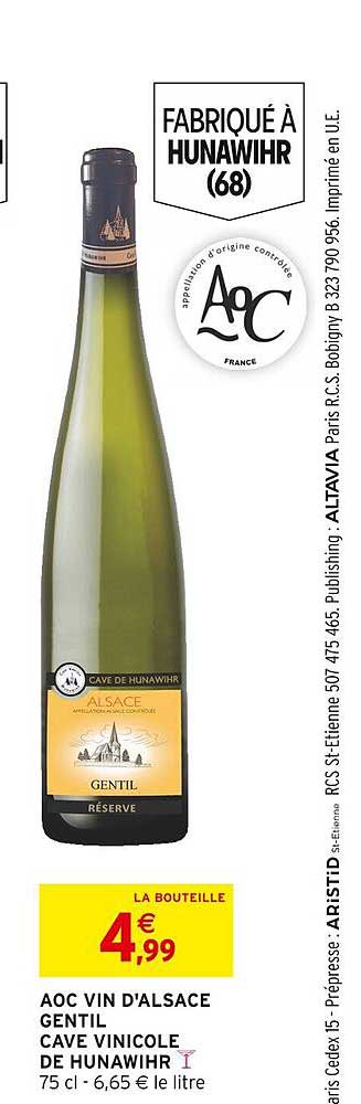 aoc vin d'alsace gentil cave vinicole de hunawihr