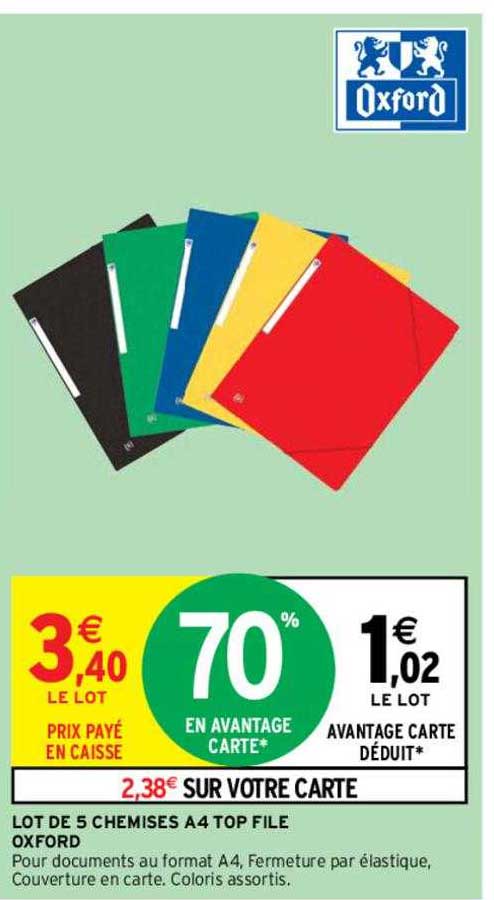 lot de 5 chemises A4 top file oxford
