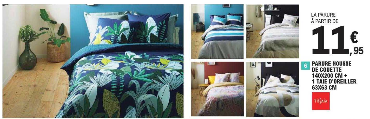 parure housse de couette 140 x 200 cm + 1 taie d'oreiller 63 x 63 cm tissaia