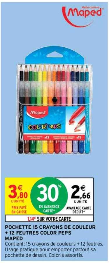 pochette 15 crayons de couleur + 12 feutres color peps maped