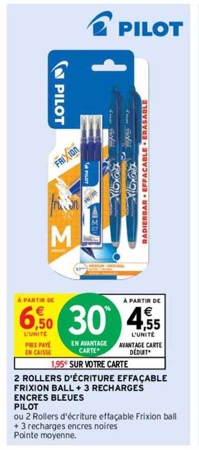 2 rollers d'écriture effaçable frixion ball + 3 recharges encres bleues pilot