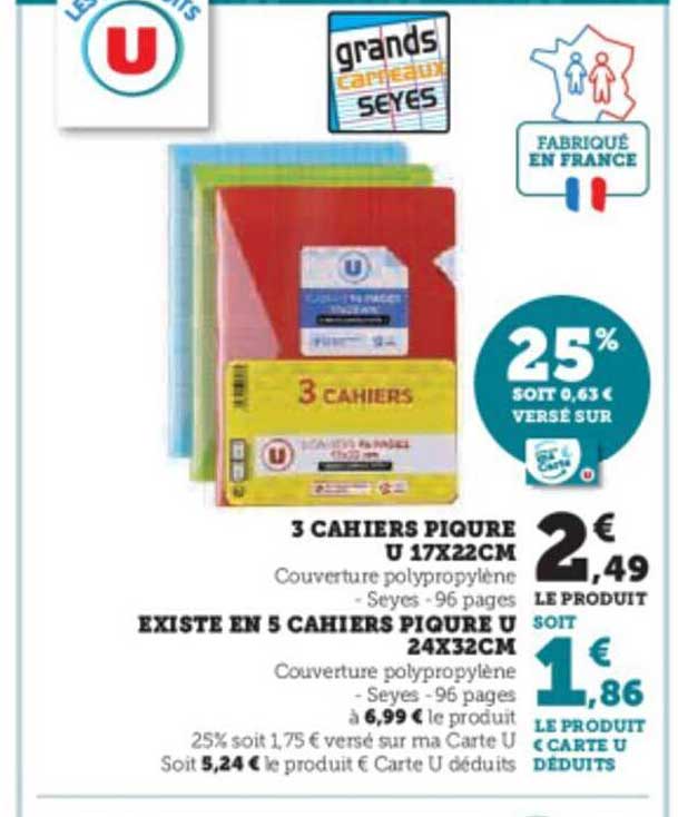 3 cahiers piqûre u 17 x 22 cm existe en 5 cahiers piqûre u 24 x 32 cm