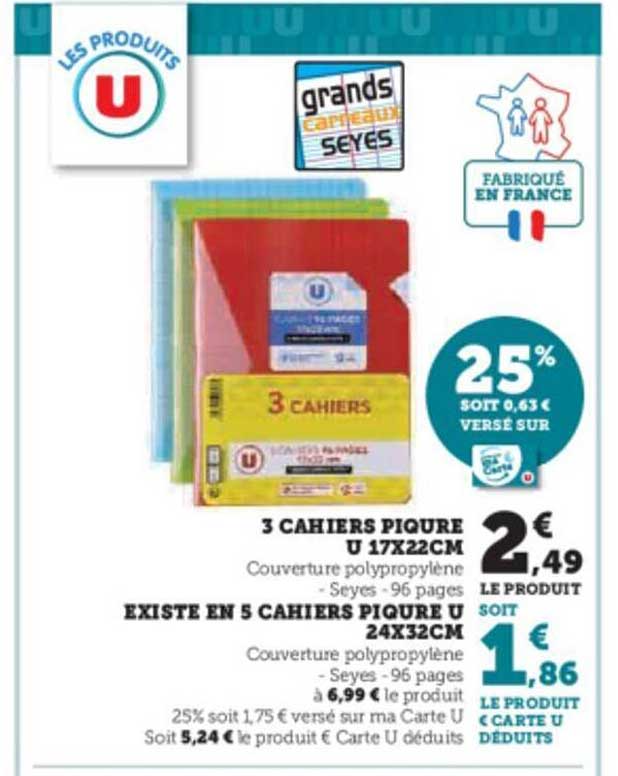 3 cahiers piqûre u 17 x 22 cm existe en 5 cahiers piqûre u 24 x 32 cm