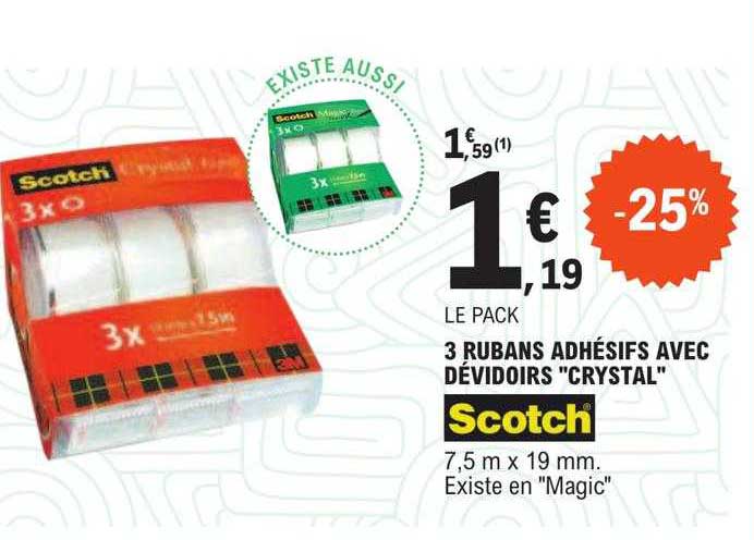 3 Rubans Adhésifs Avec Dévidoirs "crystal" Scotch