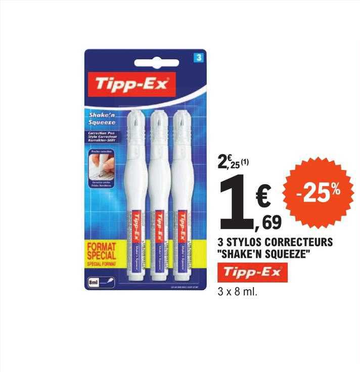 3 stylos correcteurs "shake'n squeeze" tipp-ex