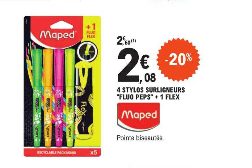 4 stylos surligneurs "fluo peps" + 1 flex maped