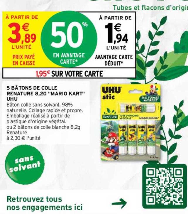 5 bâtons de colle renature 8,2 g "mario kart" uhu