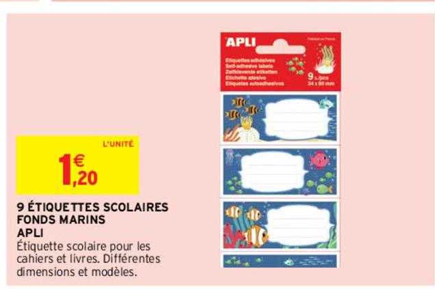 9 étiquettes Scolaires Fonds Marins Apli