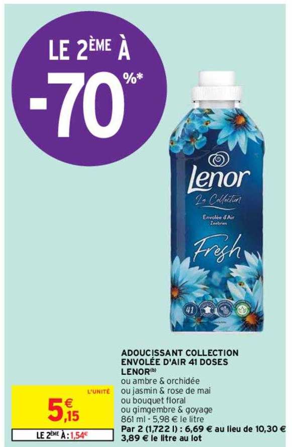 adoucissant collection envolée d'air 41 doses lenor