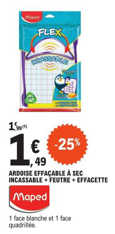 Ardoise Effaçable à Sec Incassable + Feutre + Effacette Maped