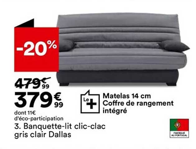 banquette-lit clic-clac gris clair dallas