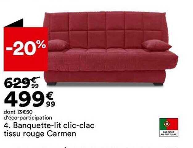 banquette-lit clic-clac tissu rouge carmen
