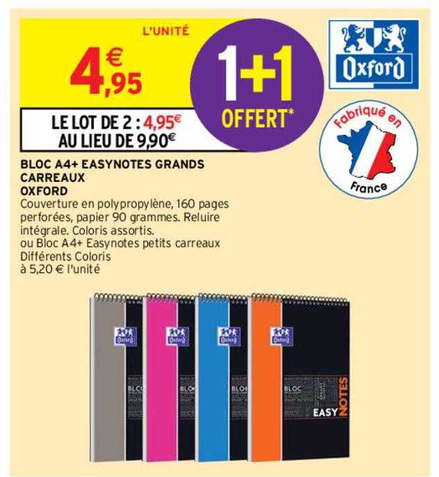 bloc A4+ easynotes grands carreaux oxford