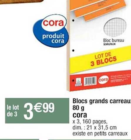 blocs grands carreaux 80 g cora