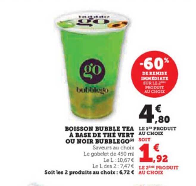 boisson bubble tea à base de thé vert ou noir bubblego